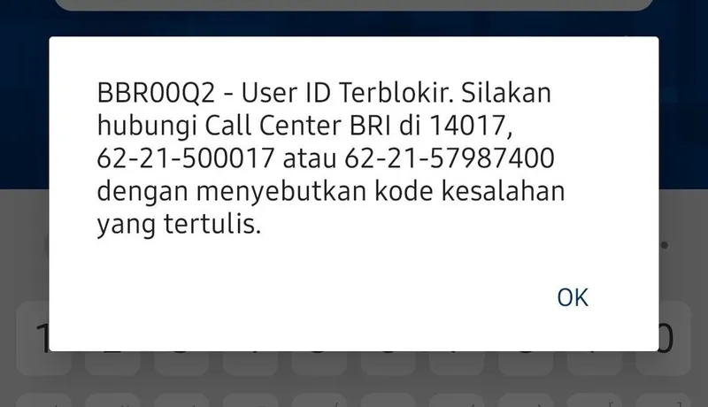 Internet Mobile Banking BRI : BBR00Q2 & User ID Terblokir