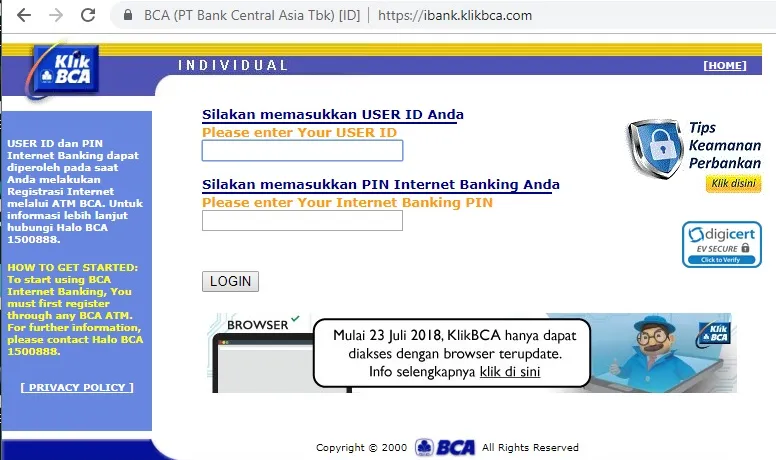 Internet Banking BCA Gangguan Tidak Bisa Login