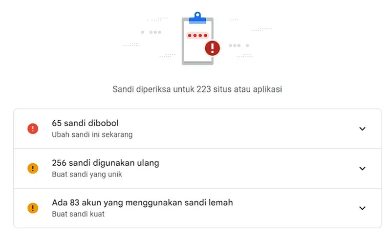 Laporkan keamanan sandi: ganti atau buat sandi baru.