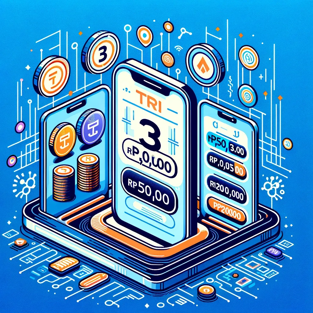 Ilustrasi dompet digital dan mata uang virtual.