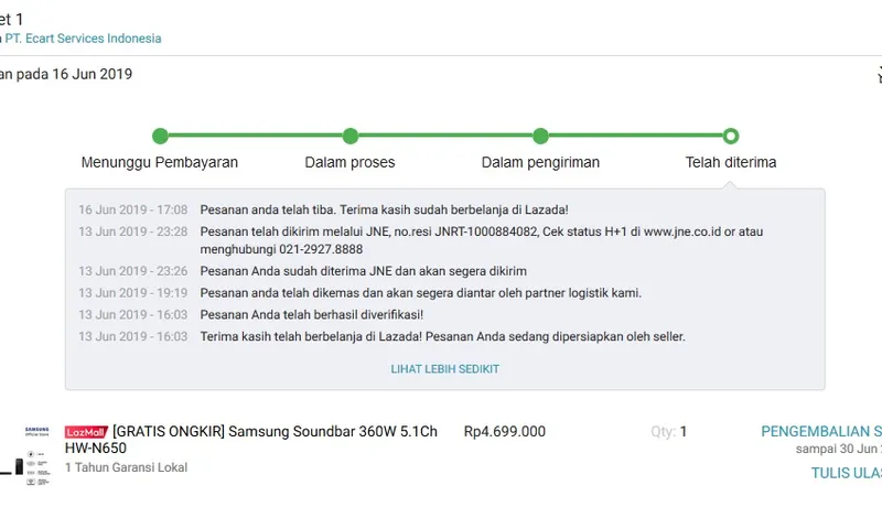 Belanja  Online di Lazada, Lama Sampainya