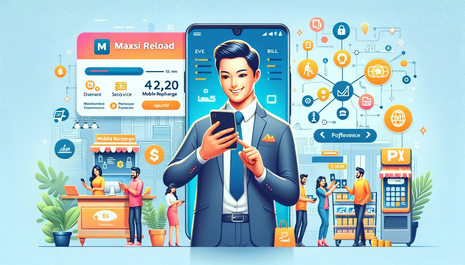 Layanan isi ulang ponsel melalui aplikasi digital.