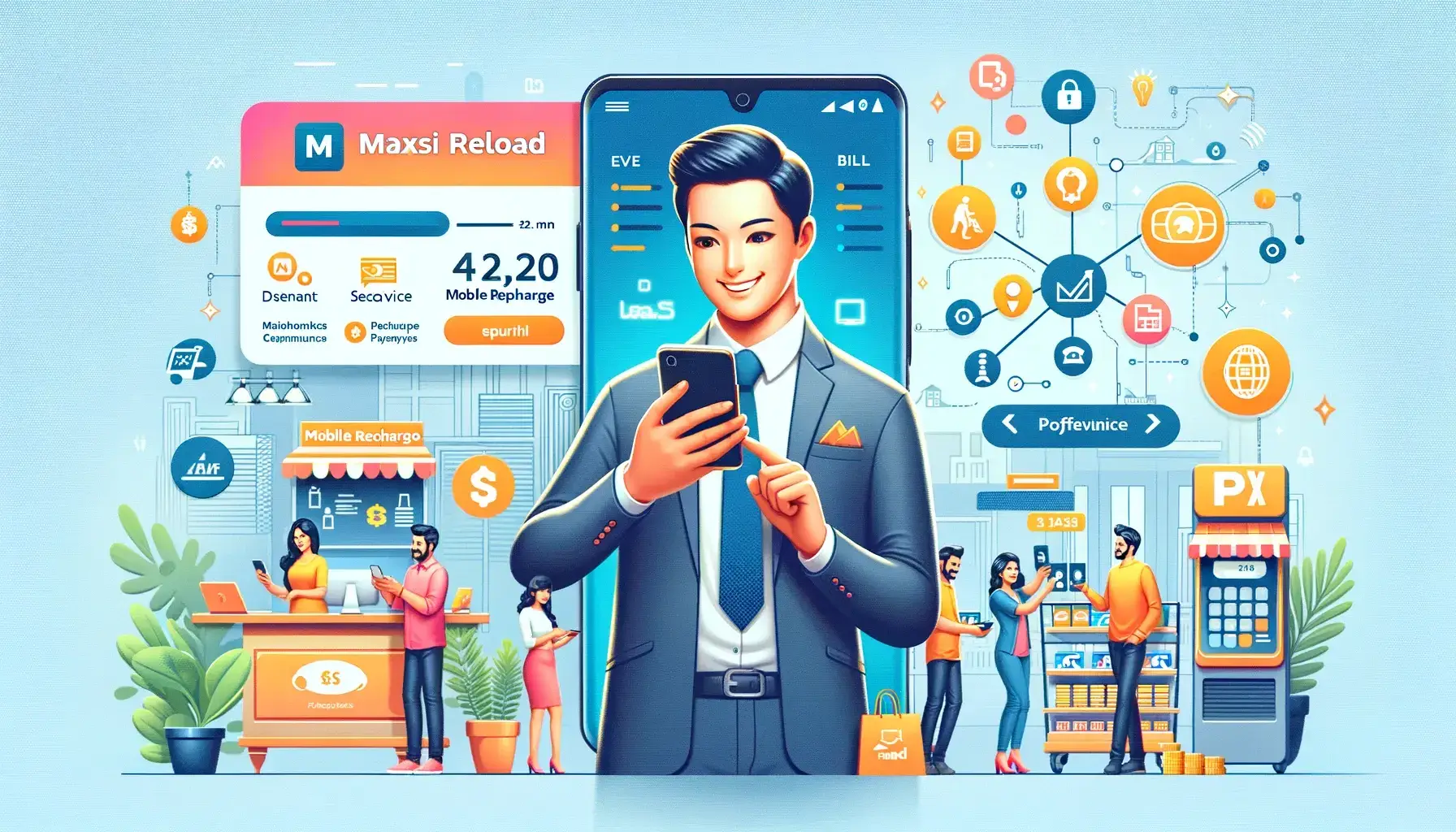 Layanan isi ulang ponsel melalui aplikasi digital.