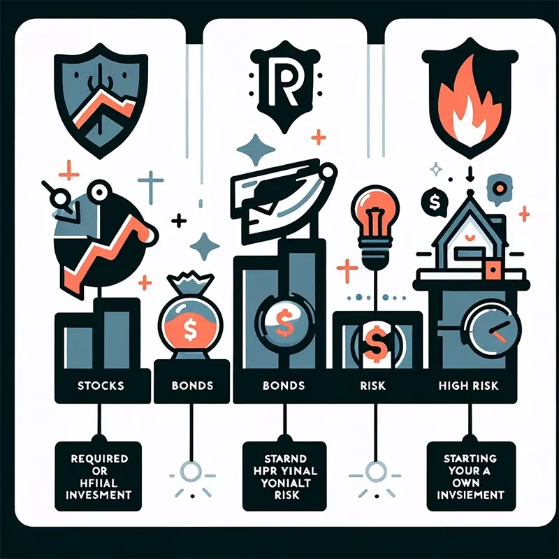 Infografis jenis-jenis investasi dan risiko terkait.