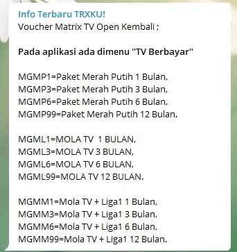 Jual Voucher Matrix TV : Mola TV, Liga 1, & Merah Putih