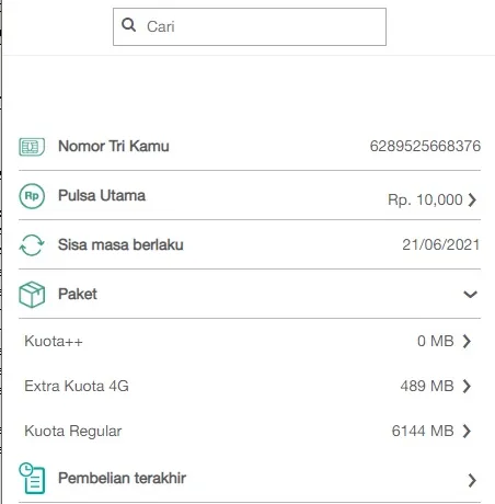 Cara Cek Kuota Internet Tri & Dial Panggil SMS Web App