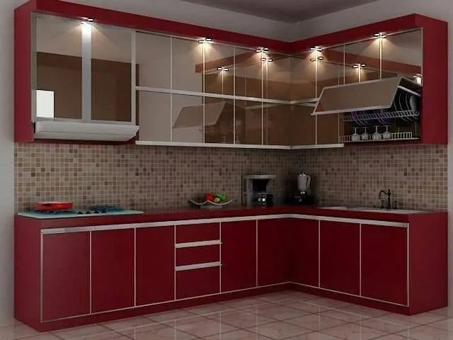 dapur minimalis warna merah