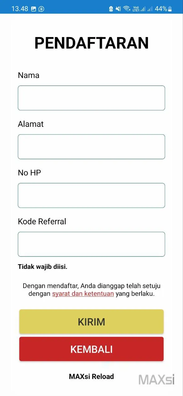gambar registrasi aplikasi jualan pulsa dan kuota