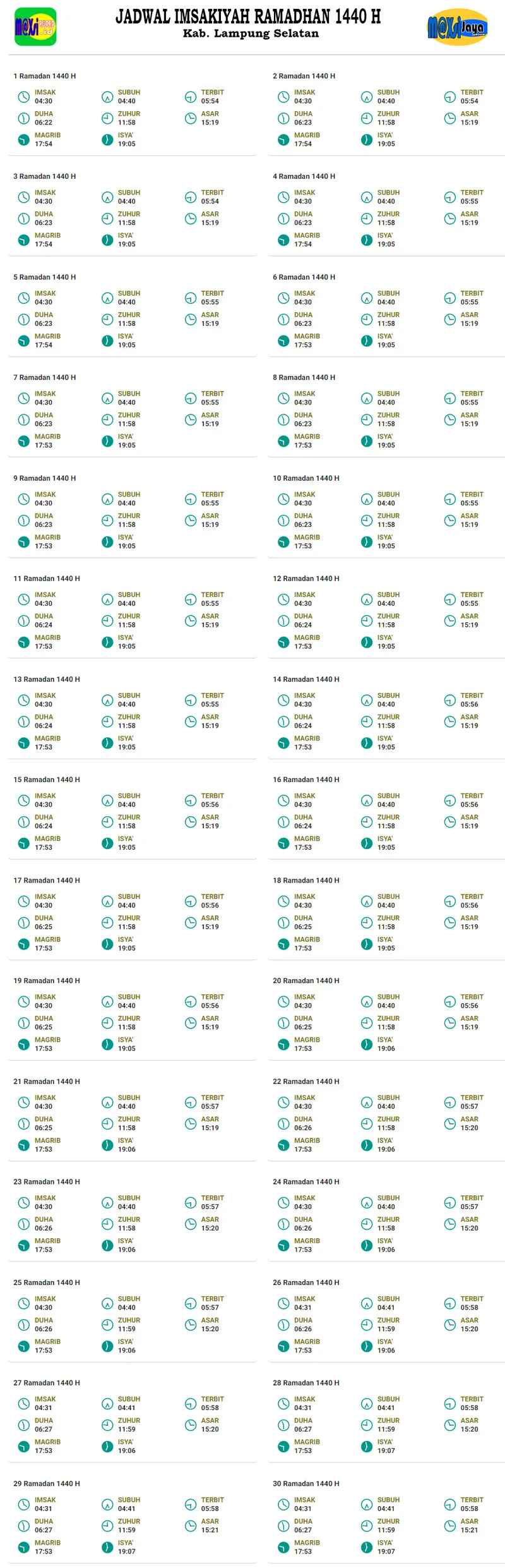 Jadwal Imsakiyah Ramadhan 1440 H 2019 Lampung Selatan