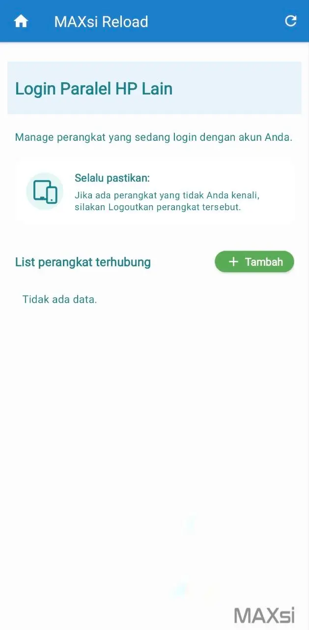Buka menu Login Paralel HP Lain dan tekan Tambah
