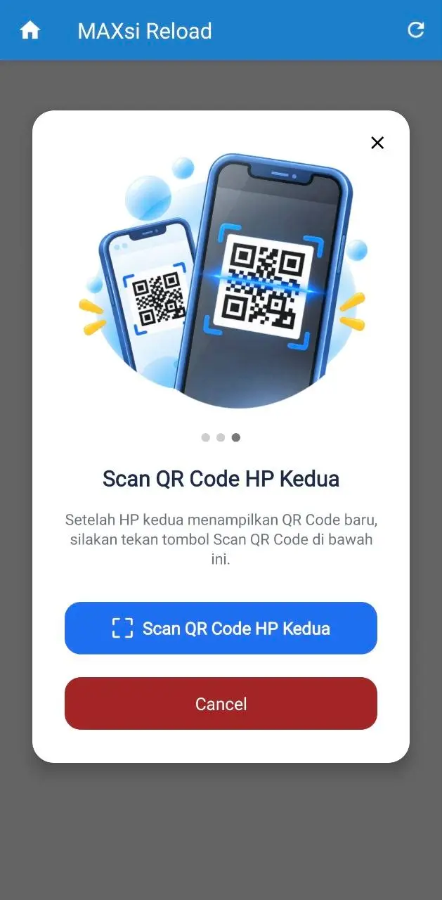 Tekan tombol Scan QR Code HP Kedua pada HP utama