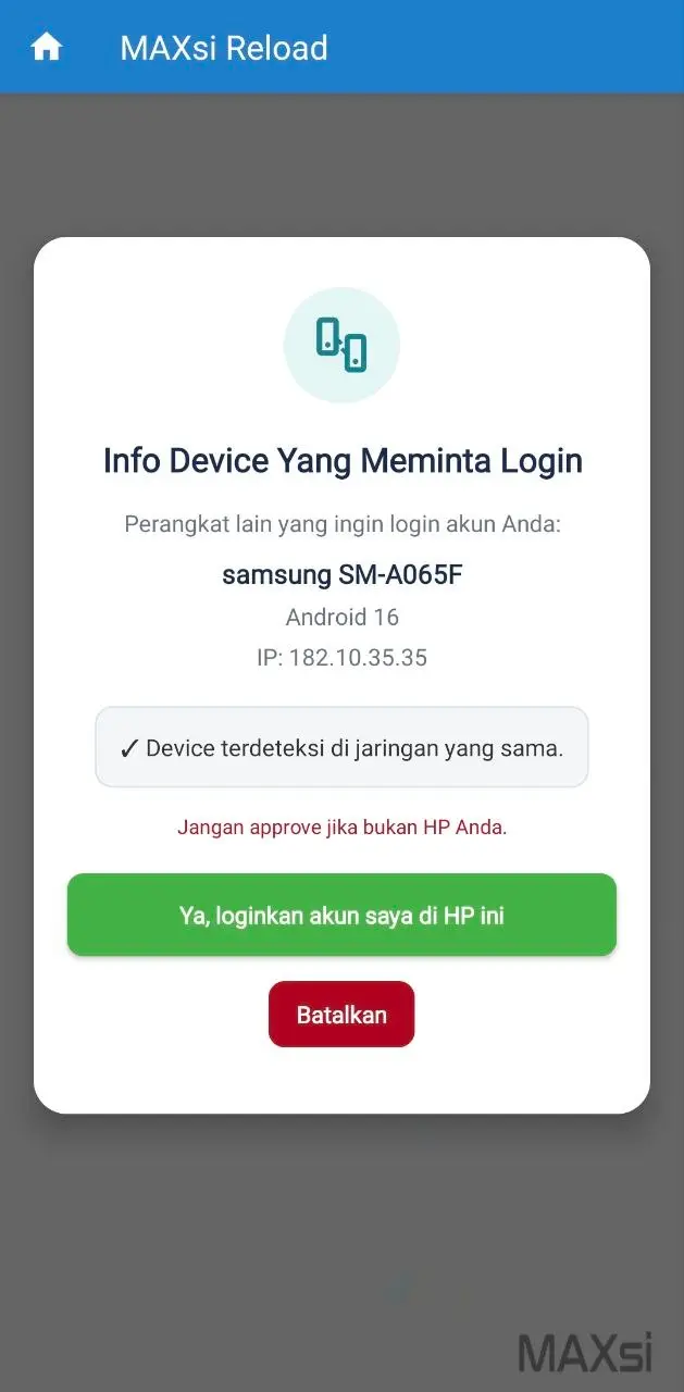Periksa informasi perangkat lalu setujui permintaan login