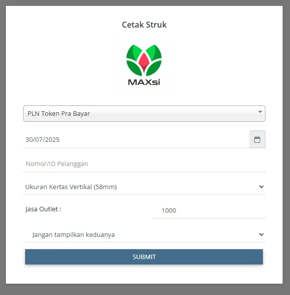 tampilan halaman cetak struk