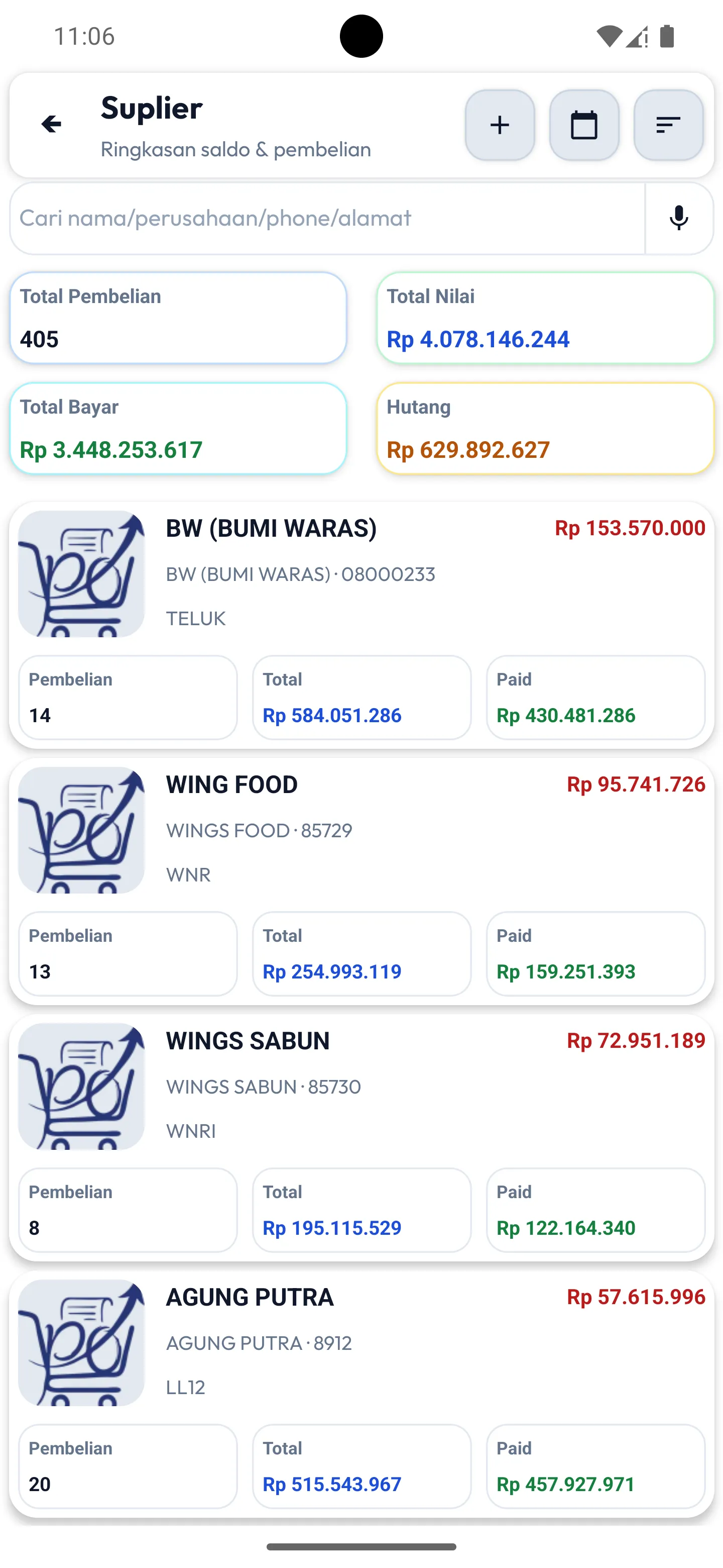 Tampilan hutang aplikasi kasir toko sembako dan minimarket - MAXsi POS
