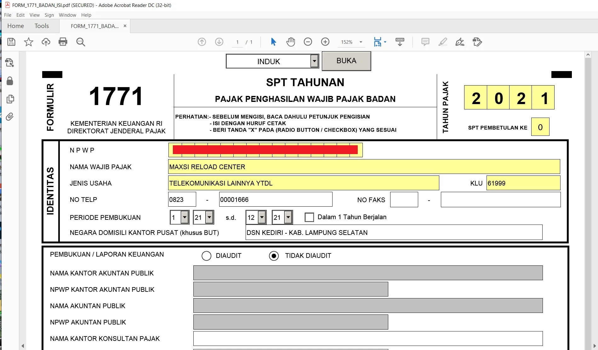 solusi file SPT Pdf tidak bisa dibuka