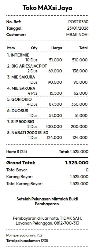Preview Struk Nota Aplikasi Kasir untuk Toko Sembako dan Minimarket Terbaik