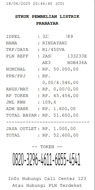 struk token pulsa listrik pln murah