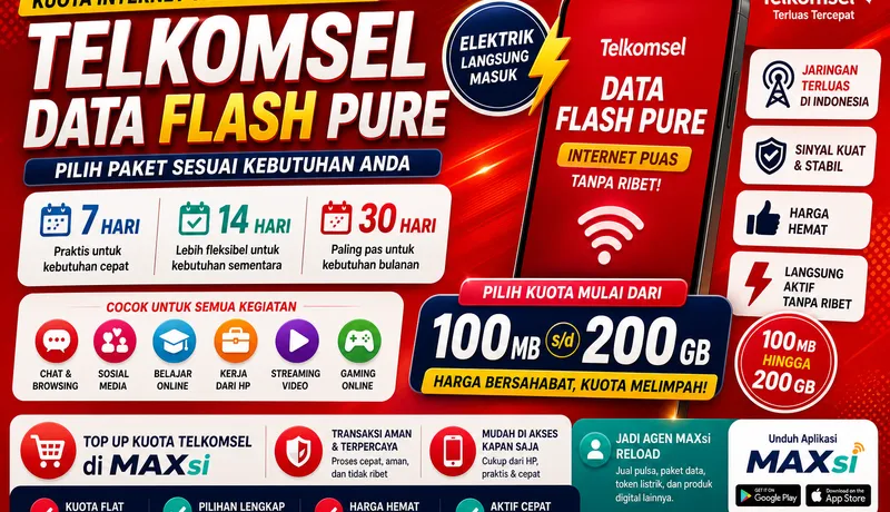 Telkomsel Data Flash Pure: Kuota Internet Telkomsel Murah 7 dan 30 Hari