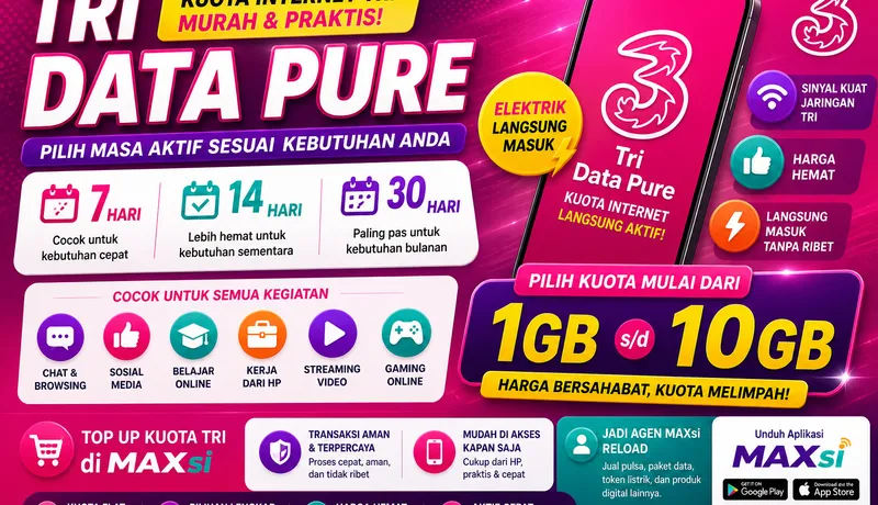 Tri Data Pure: Kuota Internet Tri Murah 7, 14, dan 30 Hari