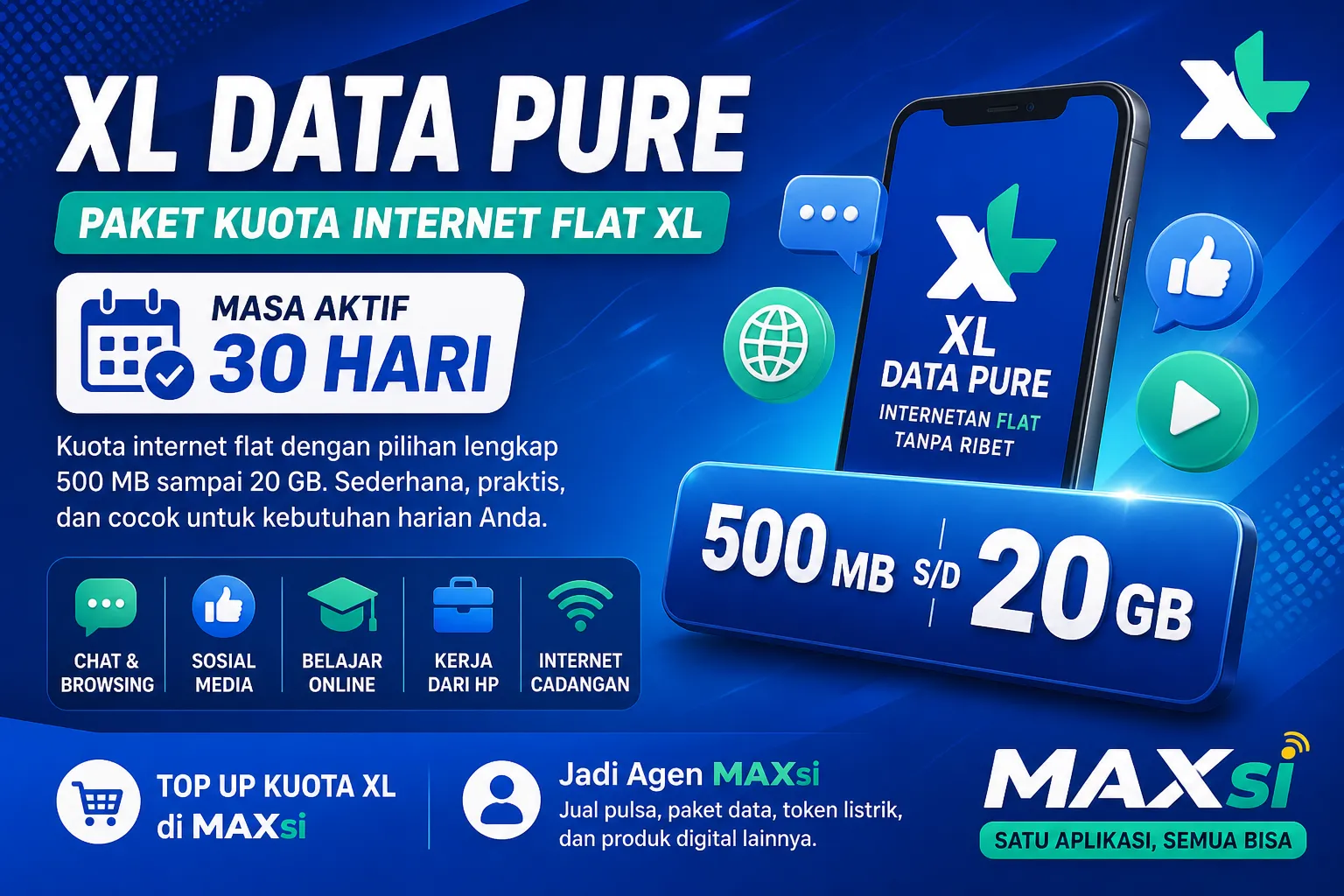 XL Data Pure Paket Kuota Internet Flat XL