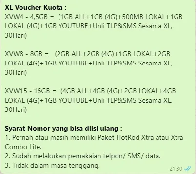 XL Vouhcer Kuota Paket Internet Sp WL